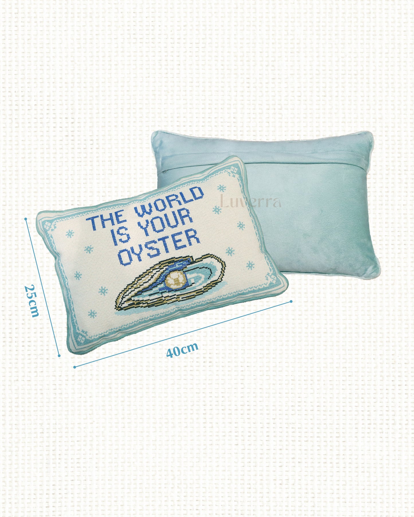 The world is your oyster cross stitch cushion
