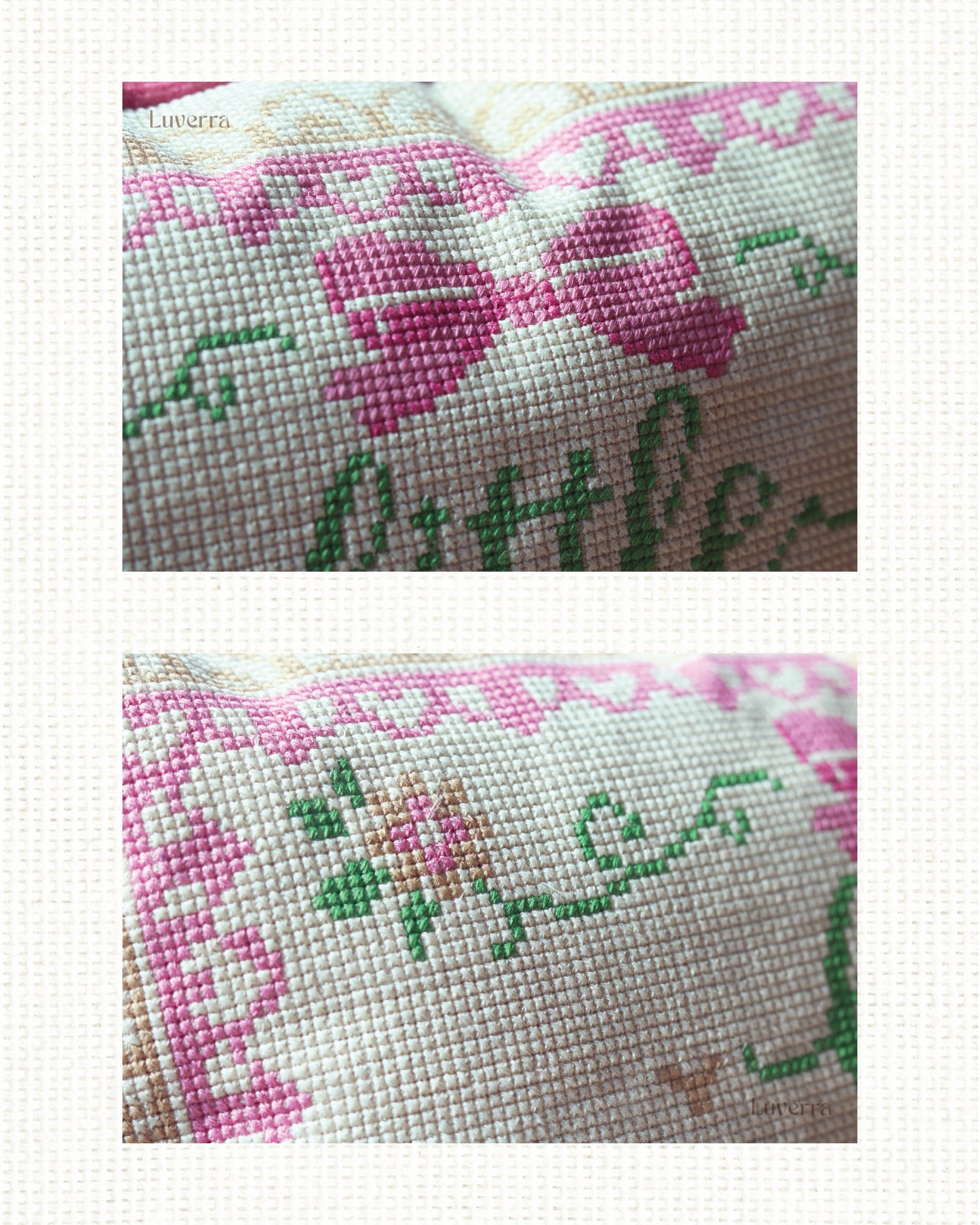 Little prankster cross stitch cushion