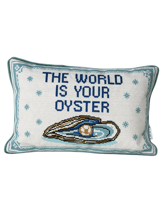 The world is your oyster cross stitch cushion